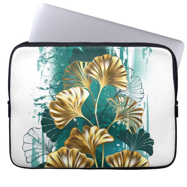 Branch with Golden Leaves Ginko Biloba Laptop Sleeve (Front)
