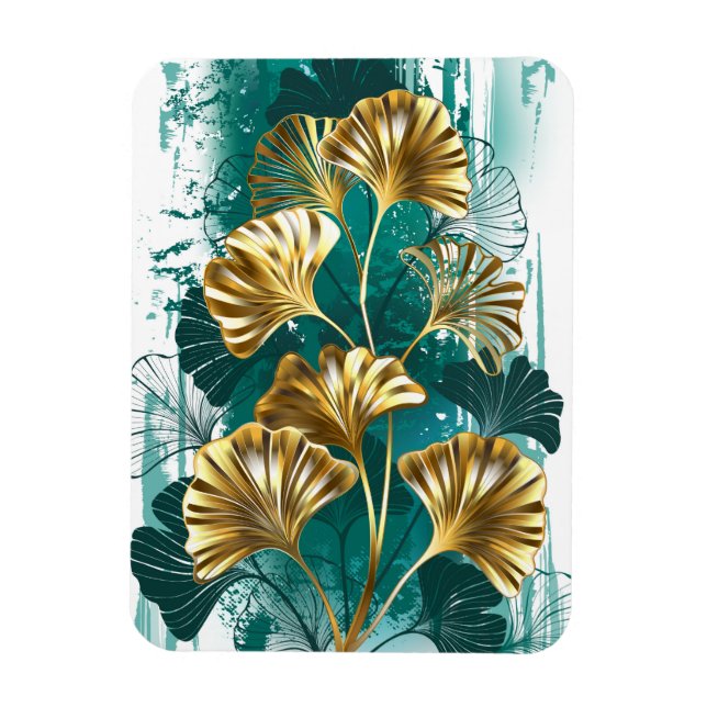 Branch with Golden Leaves Ginko Biloba Magnet (Vertical)