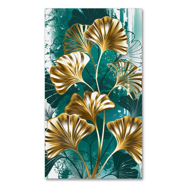 Branch with Golden Leaves Ginko Biloba Magnetic Business Card (Front Vertical)
