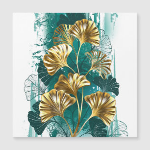 Branch with Golden Leaves Ginko Biloba Magnetic Invitation