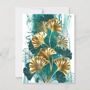 Branch with Golden Leaves Ginko Biloba Magnetic Invitation