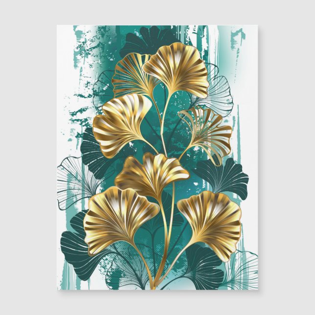 Branch with Golden Leaves Ginko Biloba Magnetic Invitation (Front)