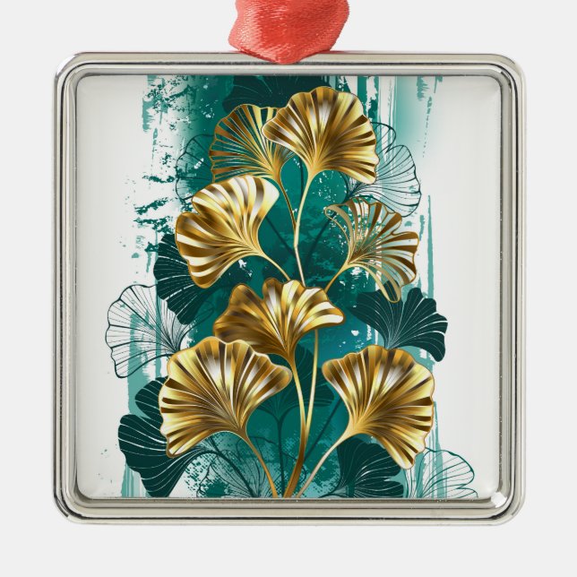 Branch with Golden Leaves Ginko Biloba Metal Ornament (Front)