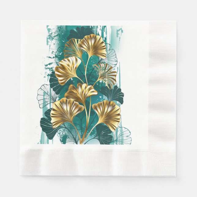 Branch with Golden Leaves Ginko Biloba Napkin (Front)