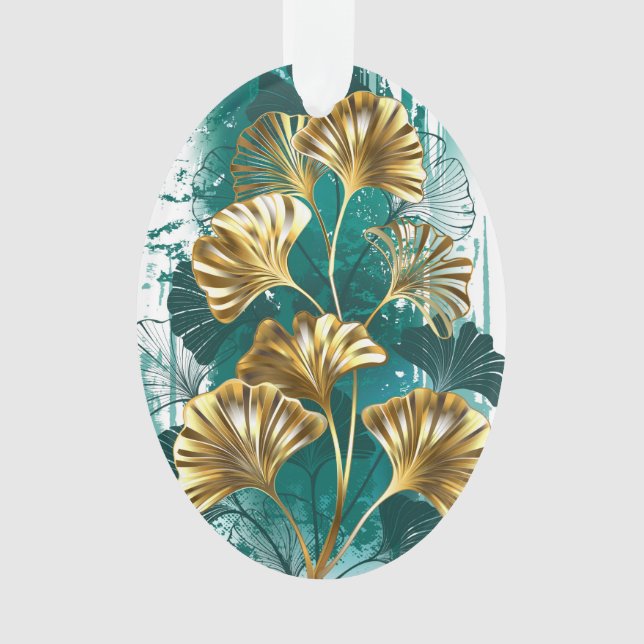 Branch with Golden Leaves Ginko Biloba Ornament (Front)
