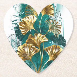 Branch with Golden Leaves Ginko Biloba Paper Coaster