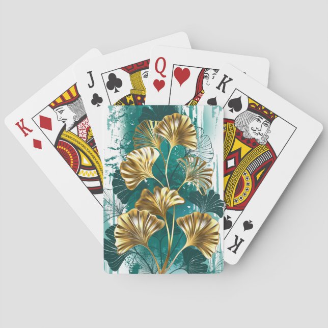 Branch with Golden Leaves Ginko Biloba Playing Cards (Back)