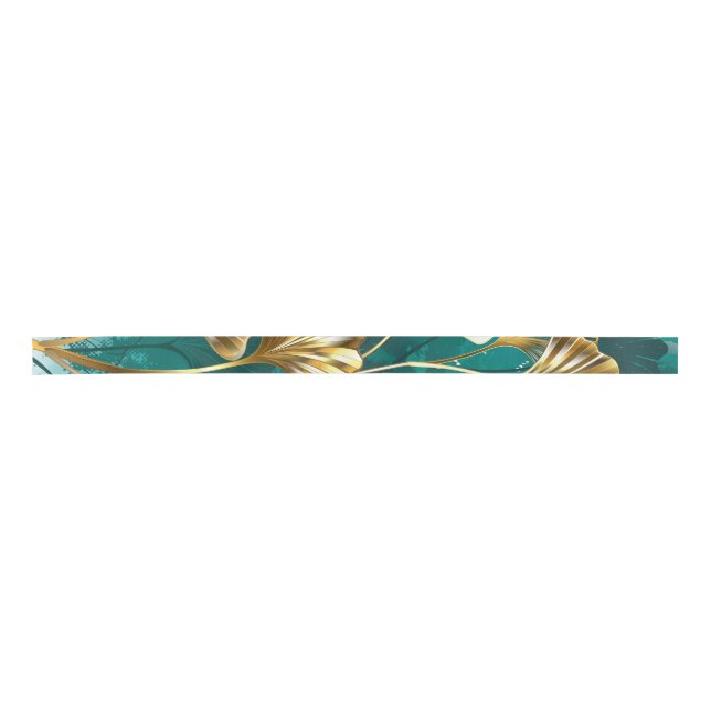 Branch with Golden Leaves Ginko Biloba Satin Ribbon (Front)