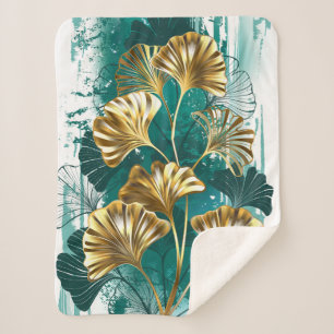 Branch with Golden Leaves Ginko Biloba Sherpa Blanket