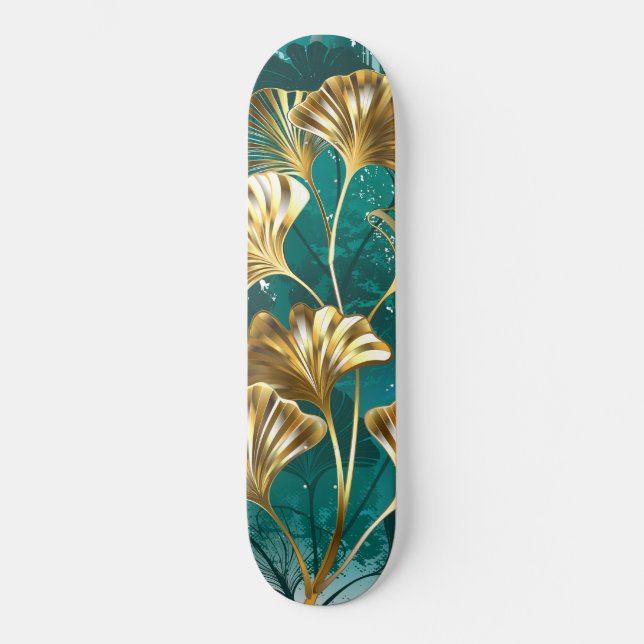 Branch with Golden Leaves Ginko Biloba Skateboard (Front)