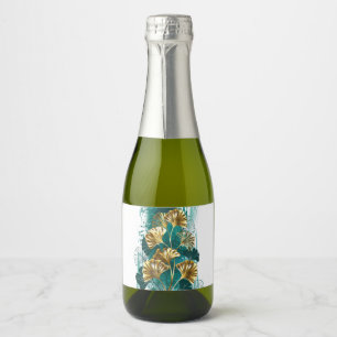 Branch with Golden Leaves Ginko Biloba Sparkling Wine Label