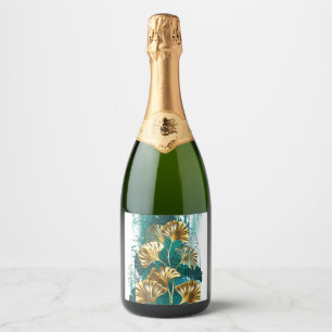 Branch with Golden Leaves Ginko Biloba Sparkling Wine Label