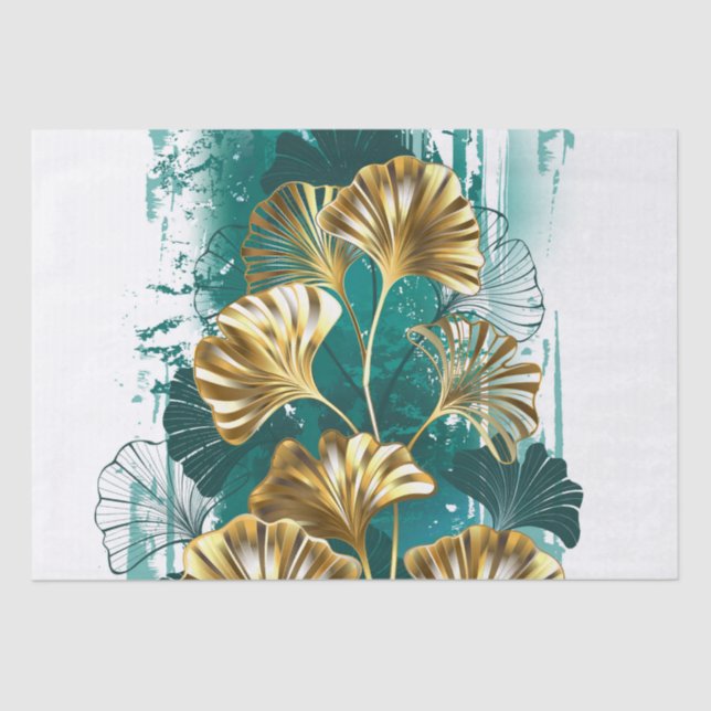 Branch with Golden Leaves Ginko Biloba Tissue Paper (Front)