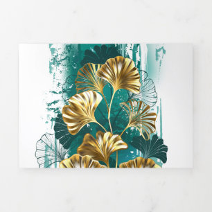 Branch with Golden Leaves Ginko Biloba Tri-Fold Invitation
