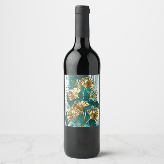 Branch with Golden Leaves Ginko Biloba Wine Label (Front)
