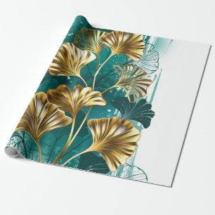 Branch with Golden Leaves Ginko Biloba Wrapping Paper