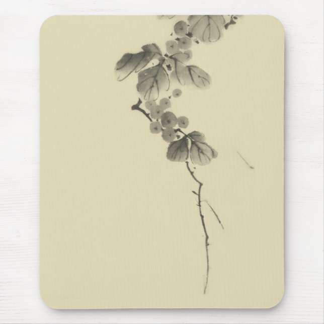 Branch with Leaves & Berries Hokusai Fine Art Mouse Pad (Front)