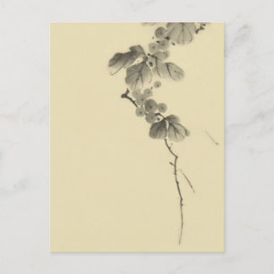Branch with Leaves & Berries, Hokusai Fine Art Postcard