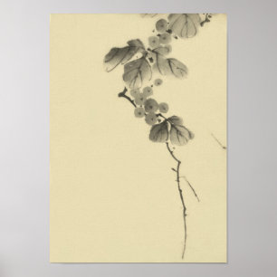 Branch with Leaves & Berries Hokusai Fine Art Poster