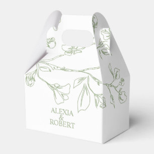 Branch with line art sage green flowers wedding favor box