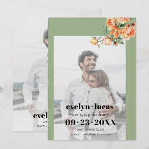 Branch with peach roses floral photo wedding save the date