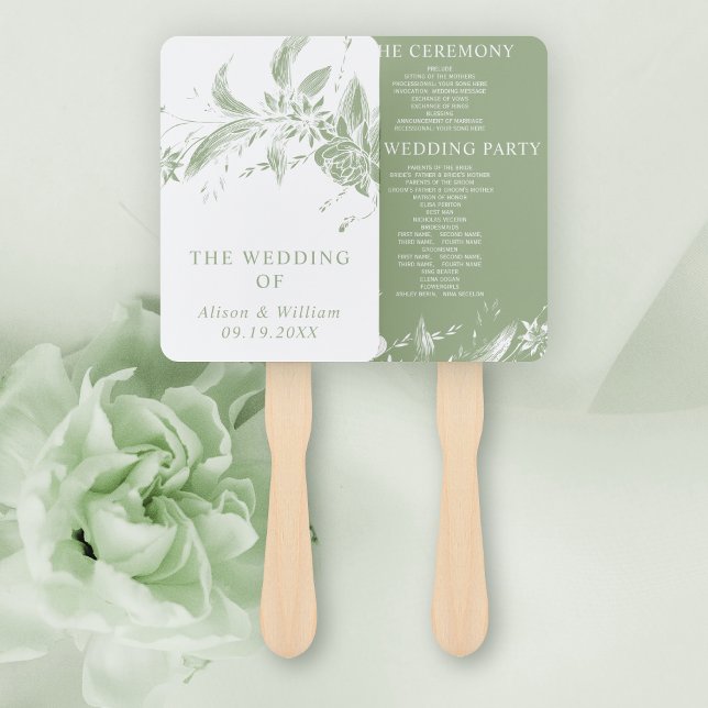 Branch with sage green flowers wedding program hand fan (Creator Uploaded)
