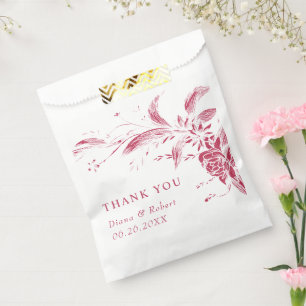 Branch with viva magenta and white flowers wedding favour bag