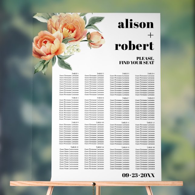 Branche avec rose de pêche carte de sièges mariage (Neutre)