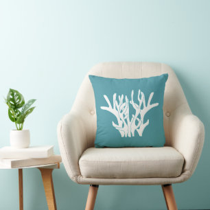 Branche de corail blanc Oreiller Cyan