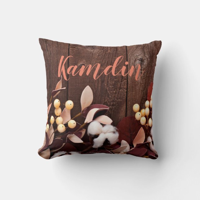Branche de coton Coussin personnalisée sur Dark Wo (Recto)