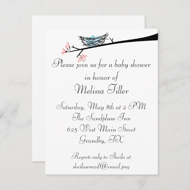 Branche de fleur et invitation de baby shower de (Devant / Derrière)