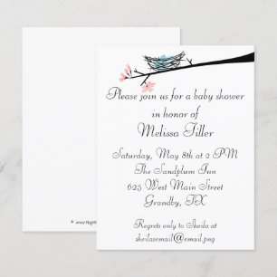 Branche de fleur et invitation de baby shower de
