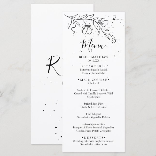 Branche de floraison stylisée et gouttes du menu d (Devant / Derrière)