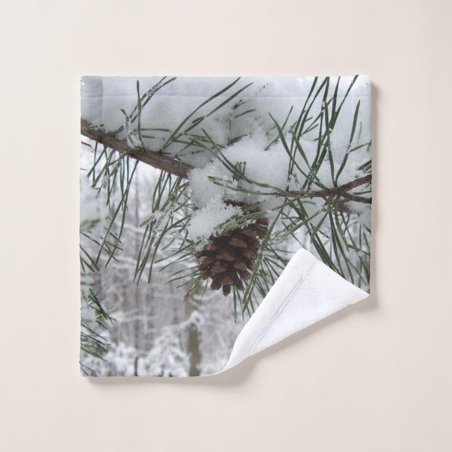 Branche des pins neigeux Photographie de la nature (Gant de toilette)