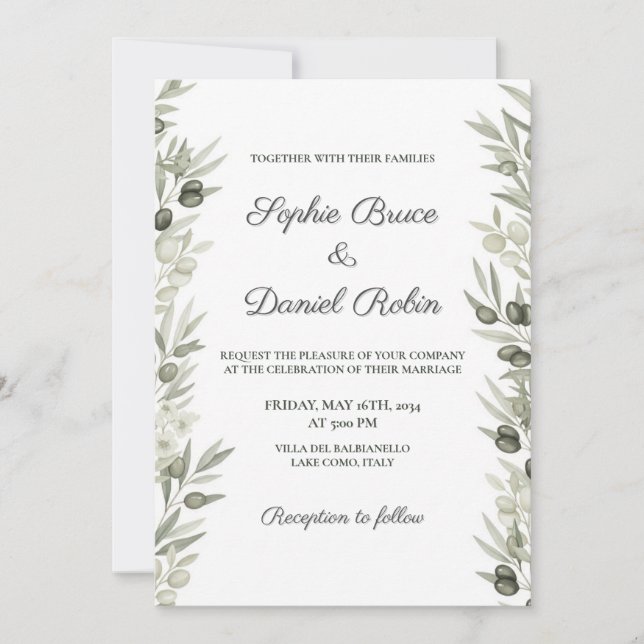Branche d'olive rustique et Faire-part de mariage  (Devant)