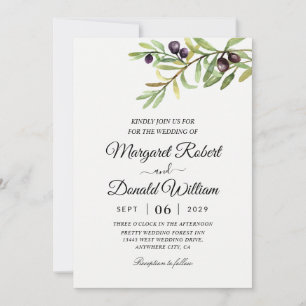branche d'olivier watercolor invitations de mariag