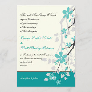 Branche Magnolia faire-part de mariage turquoise