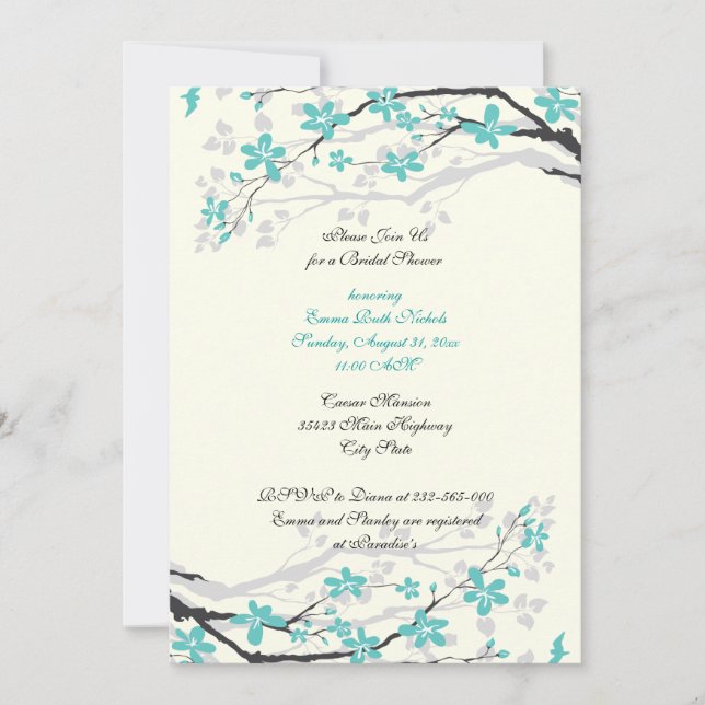 Branche Magnolia turquoise invitation de douche nu (Devant)