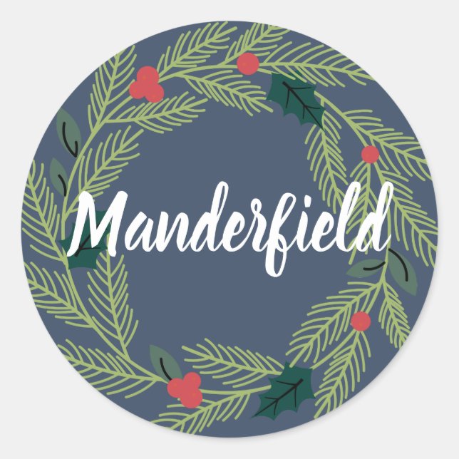 Branches and Berries Add Name Holiday Stickers (Front)