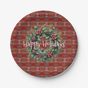Branches And Berry Holiday Designed Paper Plate