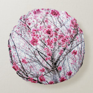 Branches and Blooms of a Cherry Tree Round Pillow
