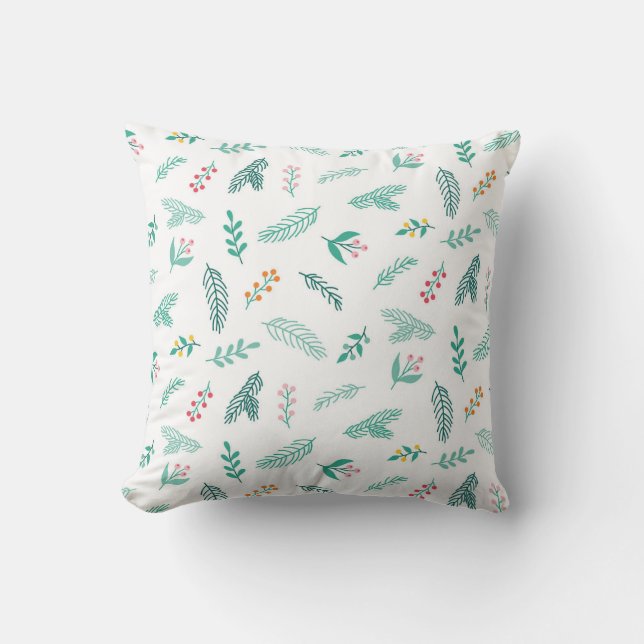 Branches and Pine Needles Pattern Throw Pillow (Front)