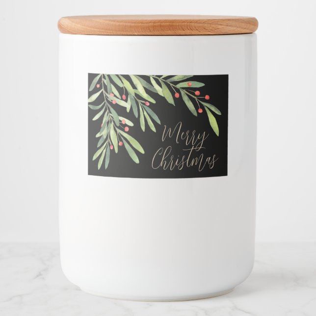 Branches Berries Christmas Holiday Black Food Label (Front)