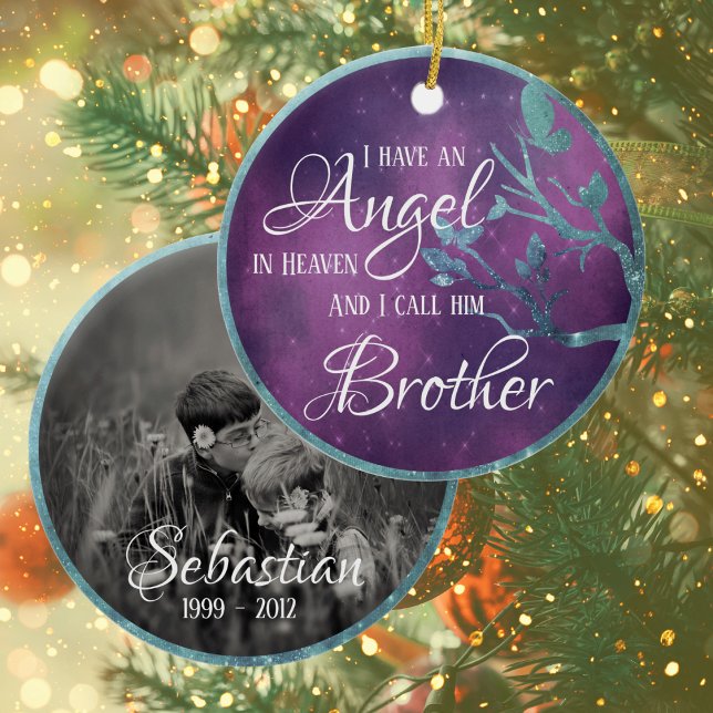 Branches & Butterflies Frame Personalized Memorial Ceramic Ornament (Creator Uploaded)