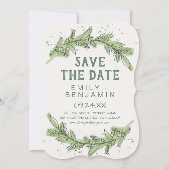 Branches courbes | Green Save the Date Card (Devant)
