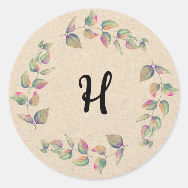 Branches d'aquarelle Stickers Monogramme papier Kr (Devant)