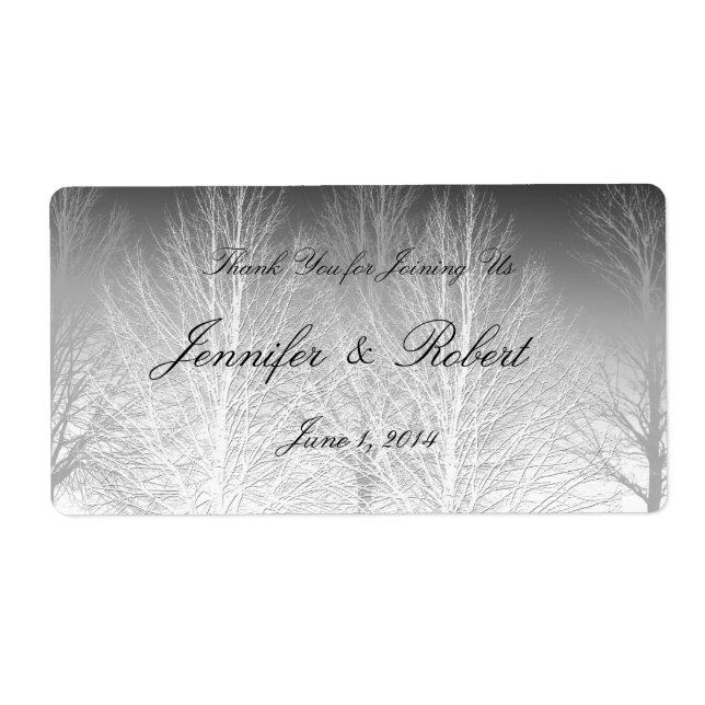 Branches d'hiver Noir Blanc Gris Étiquette d'eau (Devant)