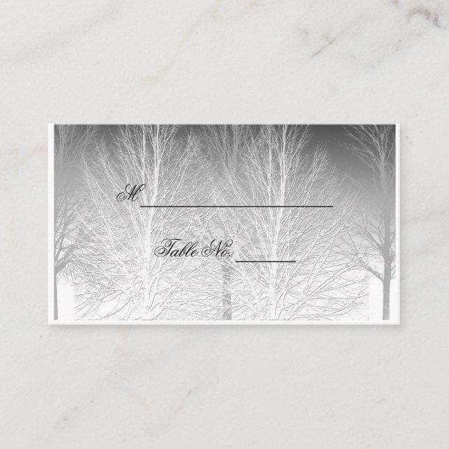 Branches d'hiver noir blanc Mariage carte place (Devant)