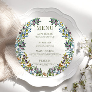 Branches d'olive ronde italienne Boho Menu Carte P
