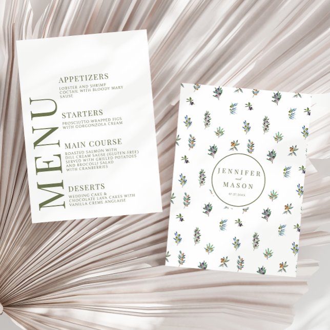 Branches d'olivier Cartes de menu mariage feuille (Créateur téléchargé)